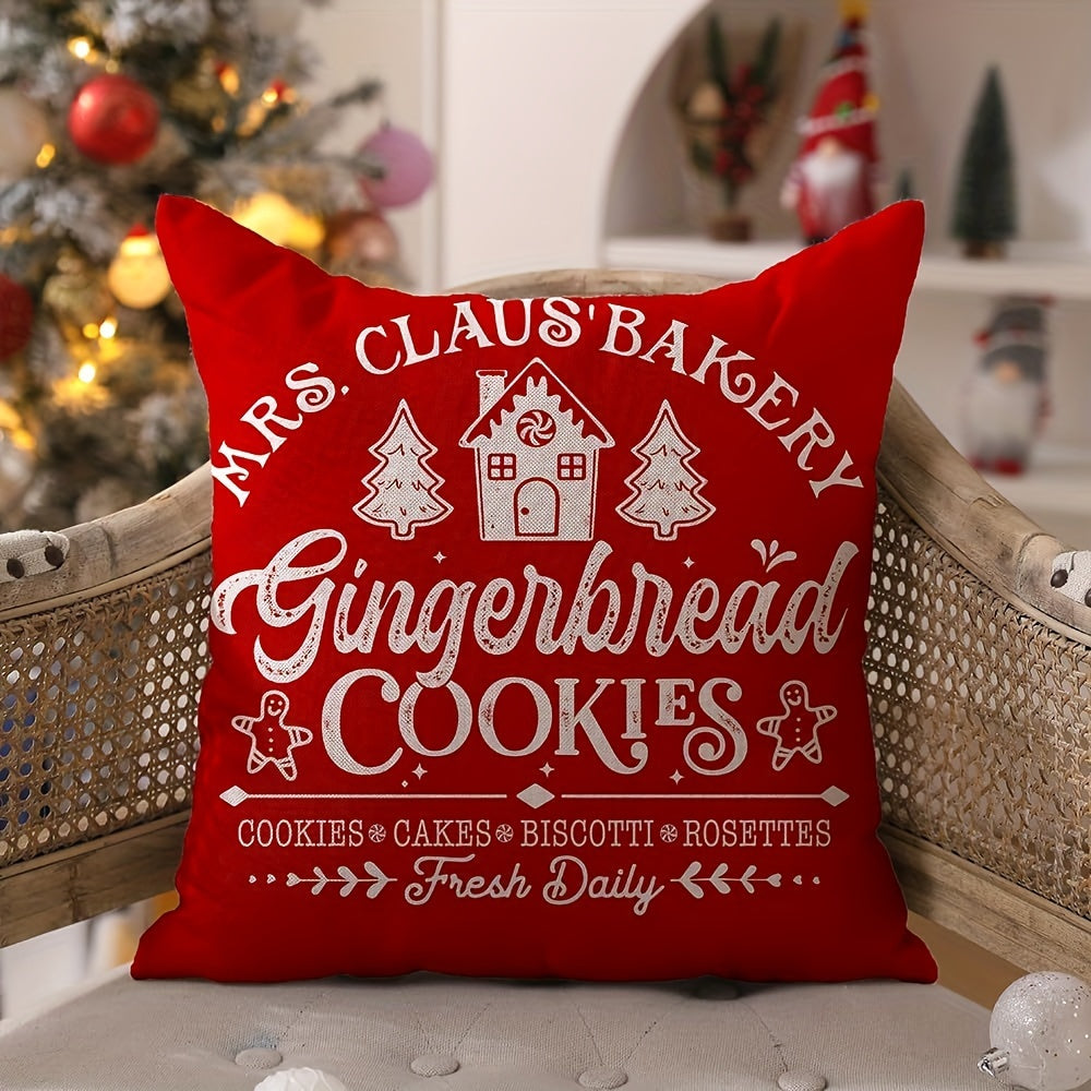 Festive Gingerbread Christmas Pillowcases - 4pcs Set of 18x18 Inch Red Striped Covers, Merry Christmas Design for Winter Home Decor, Machine Washable Polyester with Zip Closure