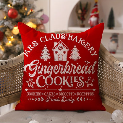 Festive Gingerbread Christmas Pillowcases - 4pcs Set of 18x18 Inch Red Striped Covers, Merry Christmas Design for Winter Home Decor, Machine Washable Polyester with Zip Closure