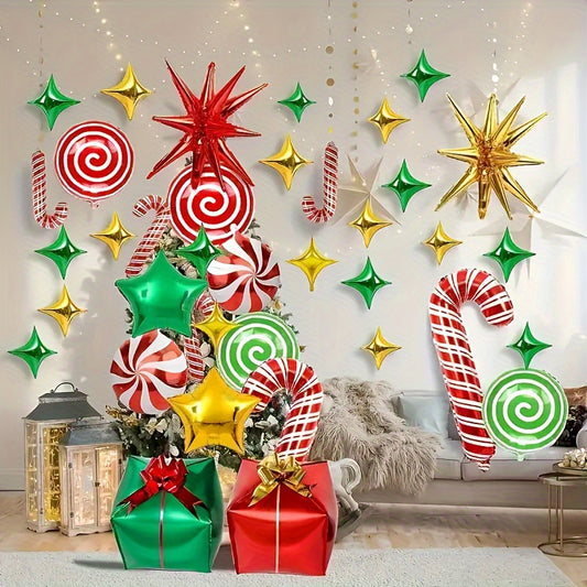 46pcs Festive Aluminum Foil Balloon Set for Christmas and New Year'S Celebrations - Versatile Holiday Party Decorations for Indoor and Outdoor Use