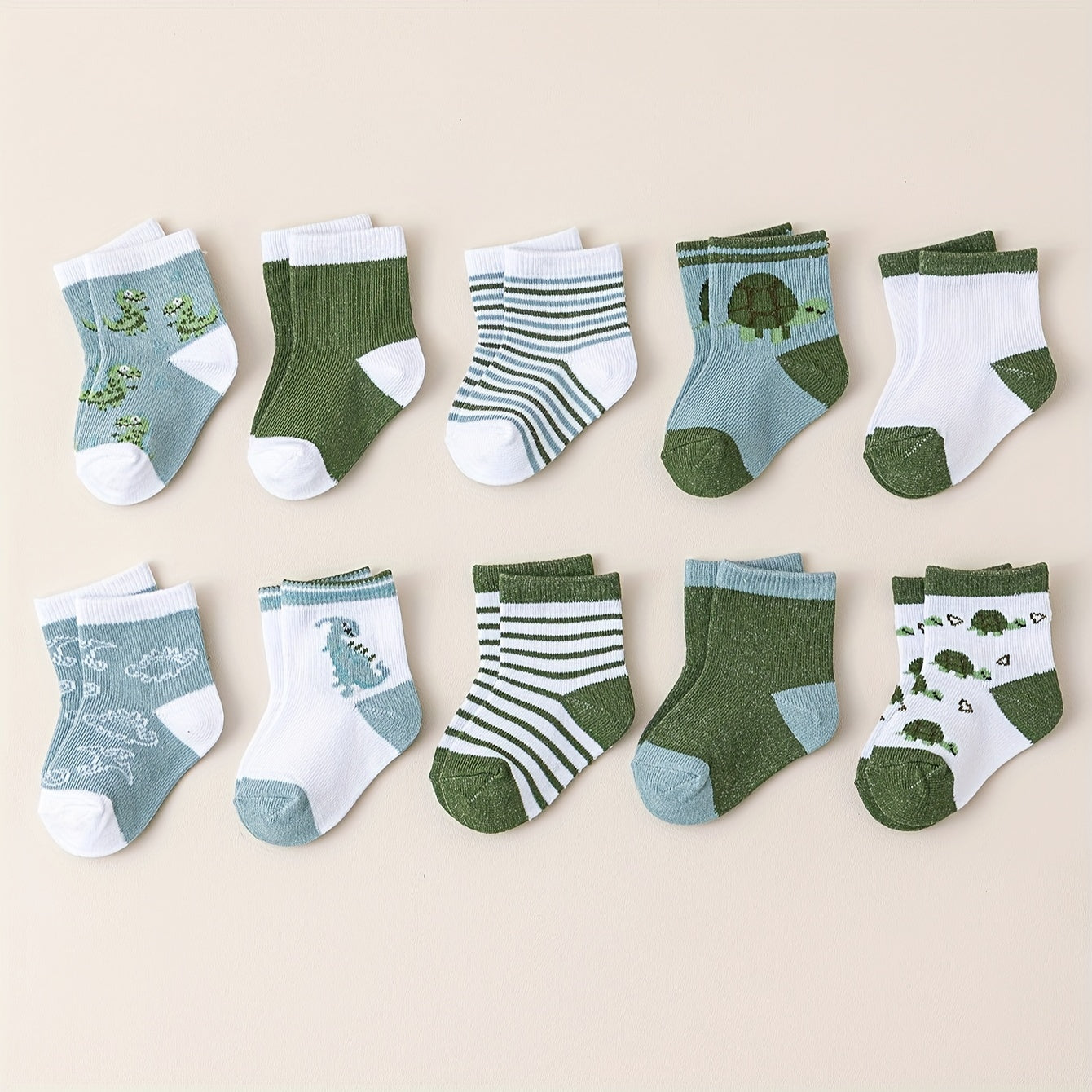 10pcs Boys' Dinosaur Crew Socks - Breathable, Comfortable & Stylish With Sweat Absorption, Perfect For All Seasons