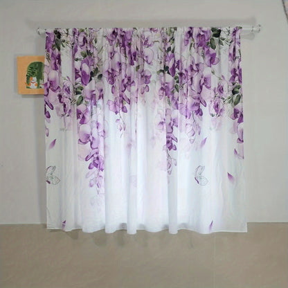 1pc Vibrant Floral Print Semi-Sheer Yarn Curtain - Rod Pocket Top, Washable, Fantasy Garden Style for Living Room, Bedroom, Office, and Kitchen - Easy to Hang and Maintain