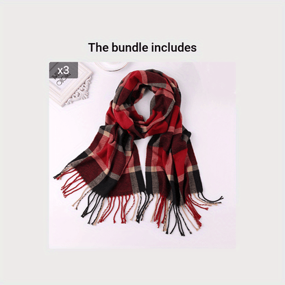 Men's Plaid Pattern Fringe Scarf