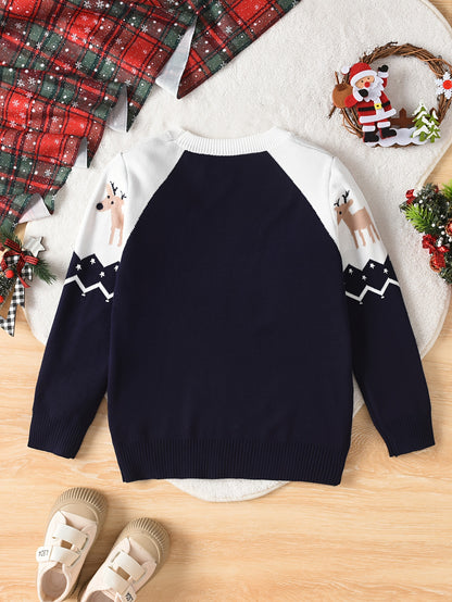 Boys' Festive Reindeer Christmas Sweater - Cozy Knit Pullover for Spring, Fall & Winter