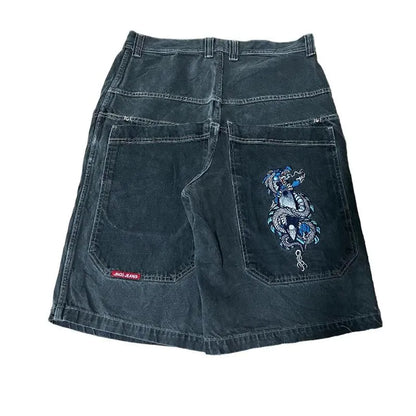 Men's Pants JNCO Shorts Y2K Hip Hop Pocket Baggy Denim Gym Men Women  Summer Haruku Gothic Basketball Streetwear