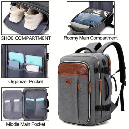 Luxury Travel Backpack -  Large Capacity, TSA-Approved, Waterproof, with Independent Shoe Grid and USB Charging Port - Perfect for Outdoor Adventures and Business Trips