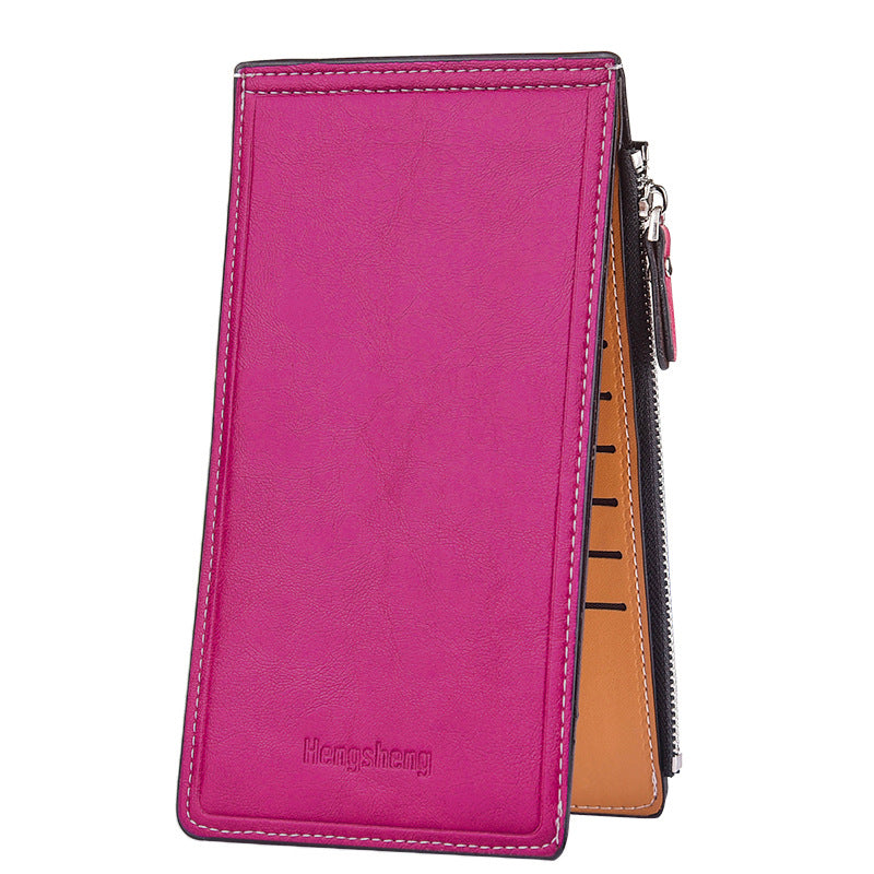 Classic Bi-Fold Faux Leather Long Wallet - Double Zipper, Multiple Card Slots, Slim Design, Elegant Clutch Purse with Snap Closure and Faux Leather Lining