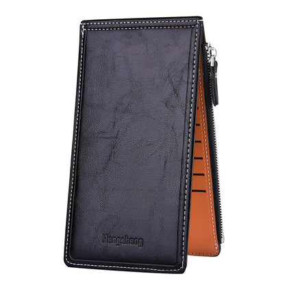 Classic Bi-Fold Faux Leather Long Wallet - Double Zipper, Multiple Card Slots, Slim Design, Elegant Clutch Purse with Snap Closure and Faux Leather Lining