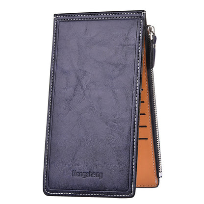 Classic Bi-Fold Faux Leather Long Wallet - Double Zipper, Multiple Card Slots, Slim Design, Elegant Clutch Purse with Snap Closure and Faux Leather Lining