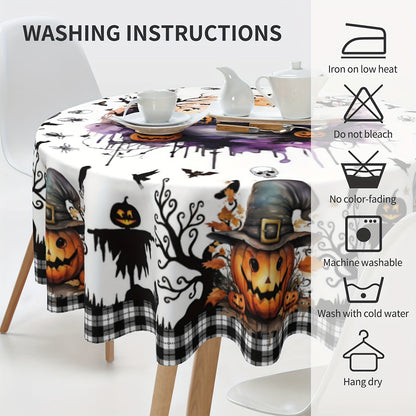 1pc Vibrant Halloween Tablecloth - Polyester Table Cover for Home Kitchen Dining Picnic Decoration with Black White Buffalo Check Ghost Pumpkin Skeleton Castle Holiday Pattern - Perfect for Spooky Season Home Supplies