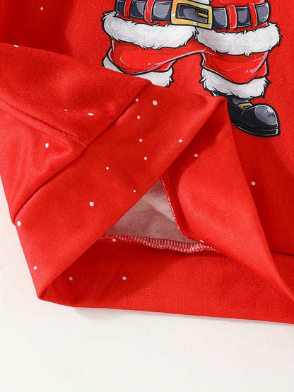 Festive Kids' Dancing Santa Hoodie - Christmas Casual Hooded Long Sleeve Top for Boys - Novelty Winter Clothing, Perfect Gift for Fall and Winter Season