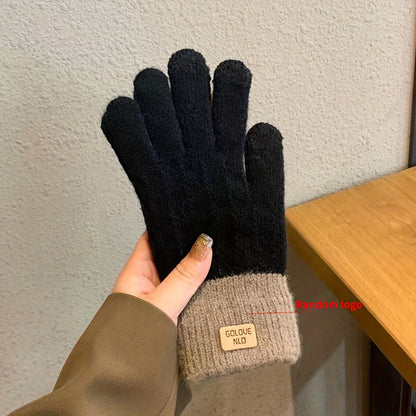 WarmthPlus Color Block Knitted Gloves - Soft, Thick, and Elastic Winter Gloves for Cold Weather - Premium Cotton, Coldproof, and Comfortable Fit for Women