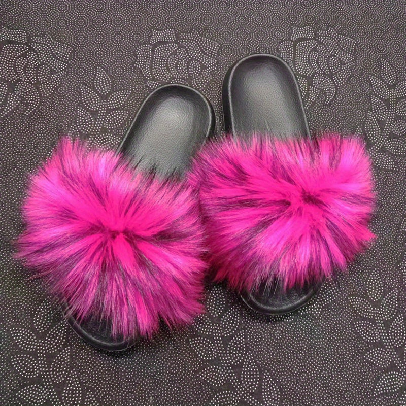 Luxurious Womens Faux Fur Slides - Soft Open Toe Slip-Ons - Ultra-Plush Indoor Slippers for Cozy Lounging - Comfortable Flat Sole - Perfect for Bedroom & Casual Wear