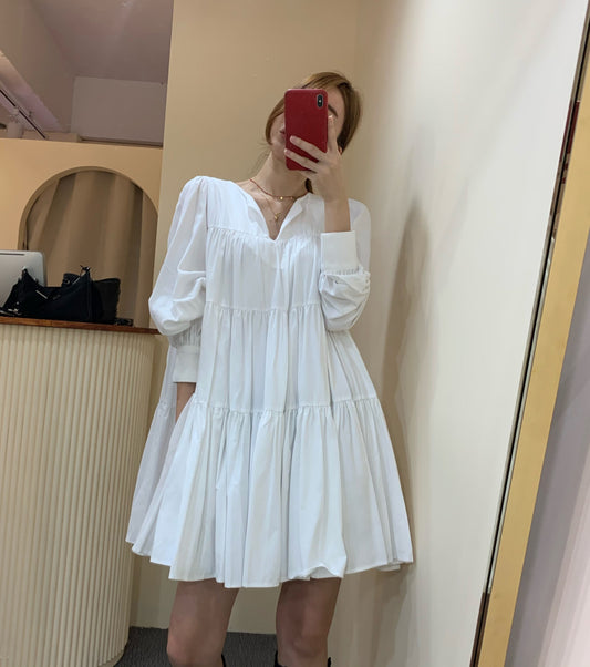 flowersverse Irregularity Long Sleeves Pleated Solid Color Round-neck Blouses&shirts Tops