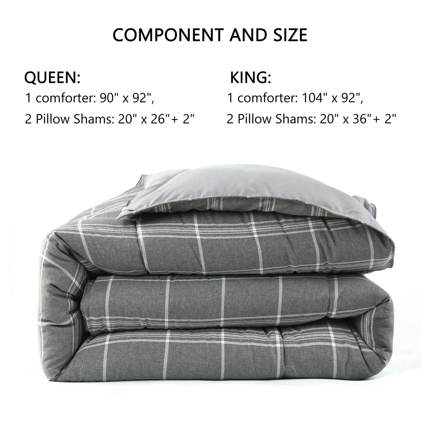 3 Pieces Reversible Quilted Comforter Set, Cationic Dyeing Comforter with Contemporary Plaid Pattern, Preppy Bedding Sets-Include 1 Comforter, 2 Pillow Shams for Bedroom