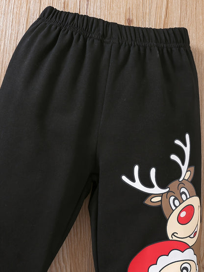 Toddler Baby Boys Cute Christmas Elk Santa Penguin Cartoon Print Sweatshirt Top Pants Outdoor Set, Kid's Party Casual Clothes