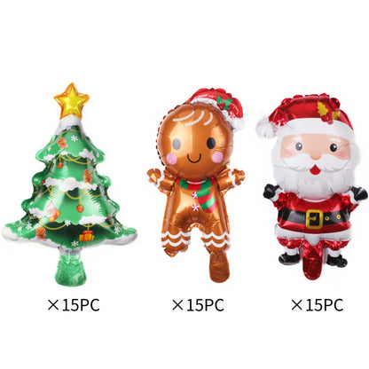 45pcs Foil Balloon Christmas Decoration Kit, Santa Claus, Christmas Tree, Gingerbread Man, No Electricity Needed, Suitable for Ages 14+