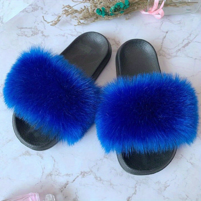 Luxurious Womens Faux Fur Slides - Soft Open Toe Slip-Ons - Ultra-Plush Indoor Slippers for Cozy Lounging - Comfortable Flat Sole - Perfect for Bedroom & Casual Wear