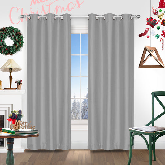2PCS Christmas Curtains, Faux Silk Grommet Top Curtains Room Decoration Light Filtering Curtains, Perfect For Living Room, Bedroom, Office, Kitchen, And Study Home Decor