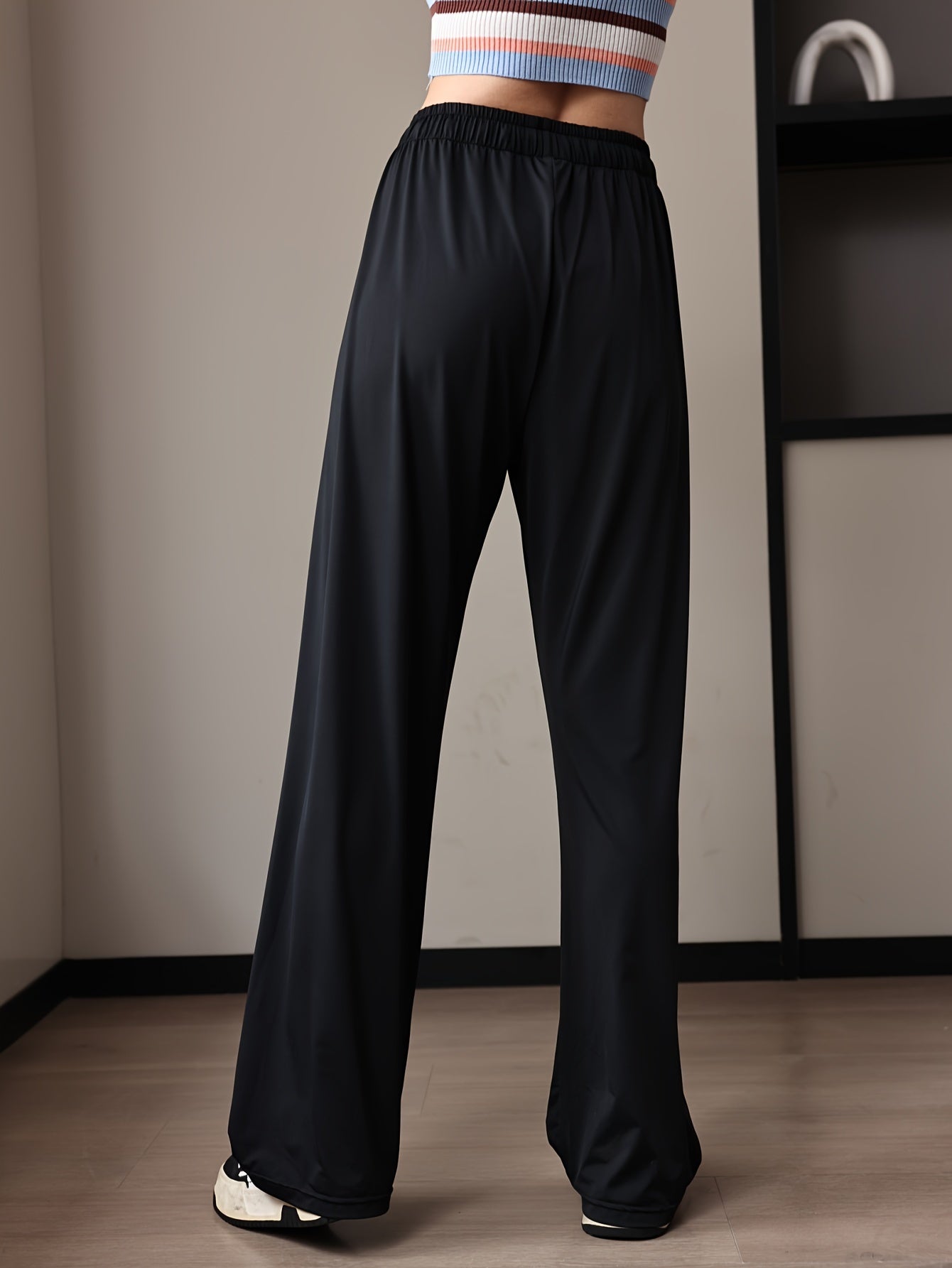 Ice Silk High-waisted Thin Women's Outdoor Trousers, Casual Mosquito-proof Floor-mopping Straight Wide-leg Trousers