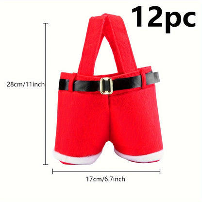 3/6/9/12pcs, Santa Claus Shorts Gift Bag Cute Christmas Gift Bag Polyester Material New Year Christmas Gift Candy Bag Set