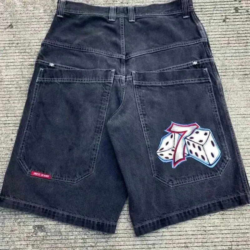 Men's Pants JNCO Shorts Y2K Hip Hop Pocket Baggy Denim Gym Men Women  Summer Haruku Gothic Basketball Streetwear