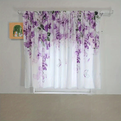 1pc Vibrant Floral Print Semi-Sheer Yarn Curtain - Rod Pocket Top, Washable, Fantasy Garden Style for Living Room, Bedroom, Office, and Kitchen - Easy to Hang and Maintain