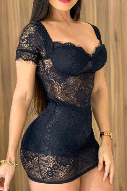 namcoverse Lace Romantic See-Through Mini Dress