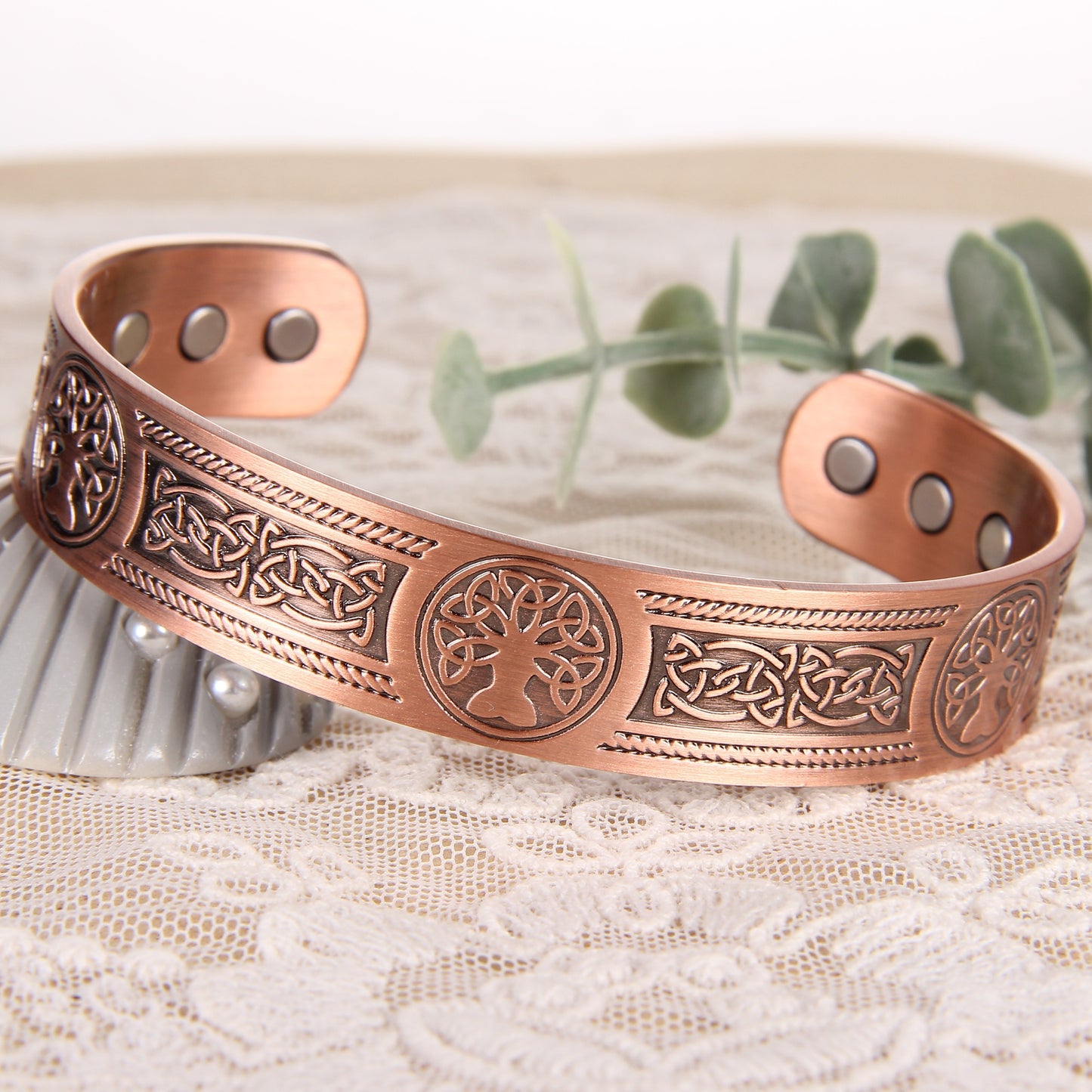 6pcs Solid Copper Magnetic Cuff Bangle - Tree of Life Pattern, Adjustable Size, Ultra Strong Magnets, Gift for Men Women, Mom Dad, Birthday, Christmas, Anniversary, and Everyday Wear