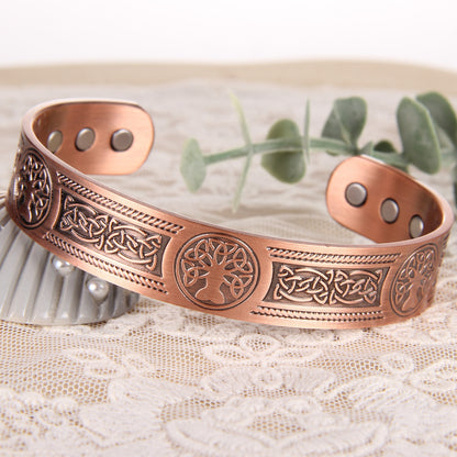 6pcs Solid Copper Magnetic Cuff Bangle - Tree of Life Pattern, Adjustable Size, Ultra Strong Magnets, Gift for Men Women, Mom Dad, Birthday, Christmas, Anniversary, and Everyday Wear