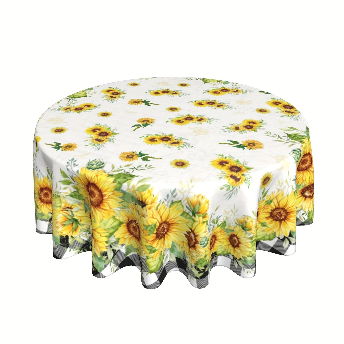 1pc, Polyester Tablecloth, Summer Sunflower Table Cover, Sunflower Buffalo Plaid Checkered Table Cover, Stain Wrinkle Free Tablecloth, For Home Kitchen Dining Party Decoration, Gift
