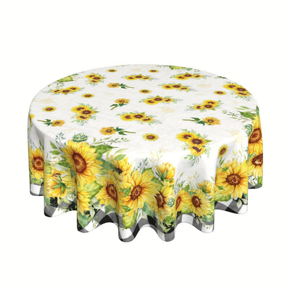 1pc, Polyester Tablecloth, Summer Sunflower Table Cover, Sunflower Buffalo Plaid Checkered Table Cover, Stain Wrinkle Free Tablecloth, For Home Kitchen Dining Party Decoration, Gift
