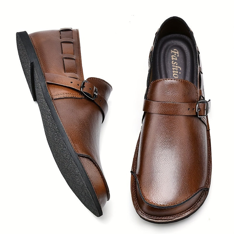 Mens Classic Monk Shoes - Rich Solid Hue with Stylish Buckle Straps - Ultra-Comfortable, Anti-Slip Rubber Sole, Durable Formal Dress Shoes for Men