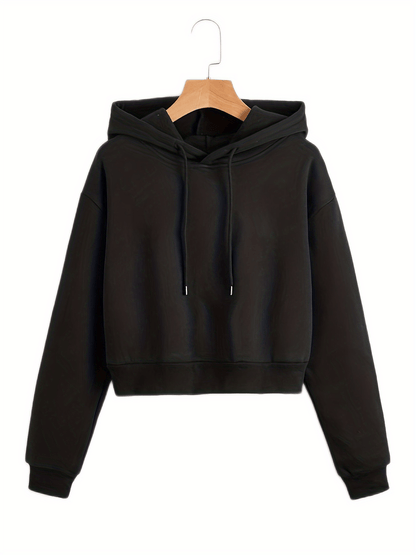 Warm & Stylish Women's Hoodie - Solid Color, Drawstring, Long Sleeve, Easy-care Fabric for Fall/Winter