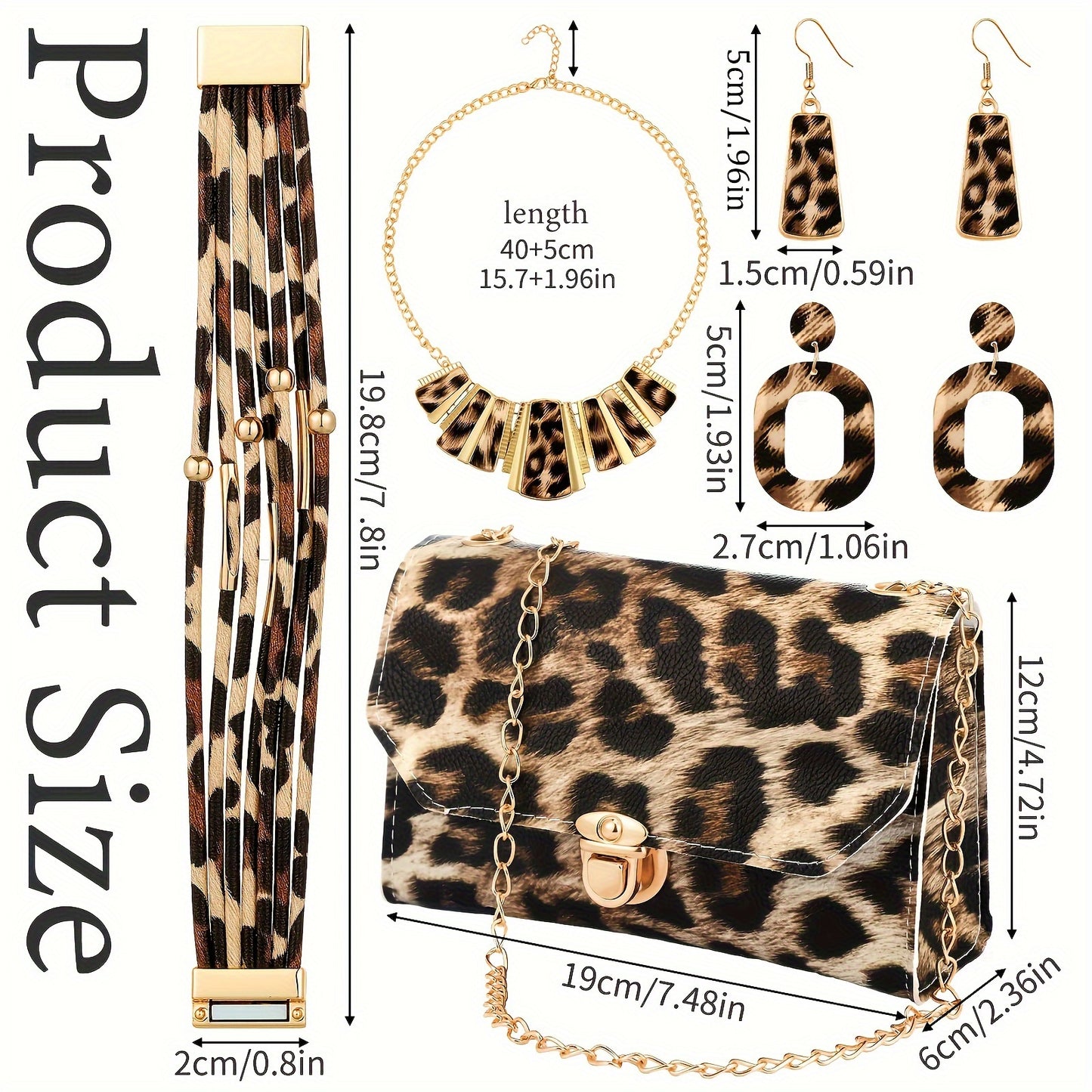 Chic 5pcs Leopard Print Jewelry Set For Women - Includes Clutch, Earrings, Leather Wrap Bracelets & Tassel Necklace Earrings For Women Jewelry For Women
