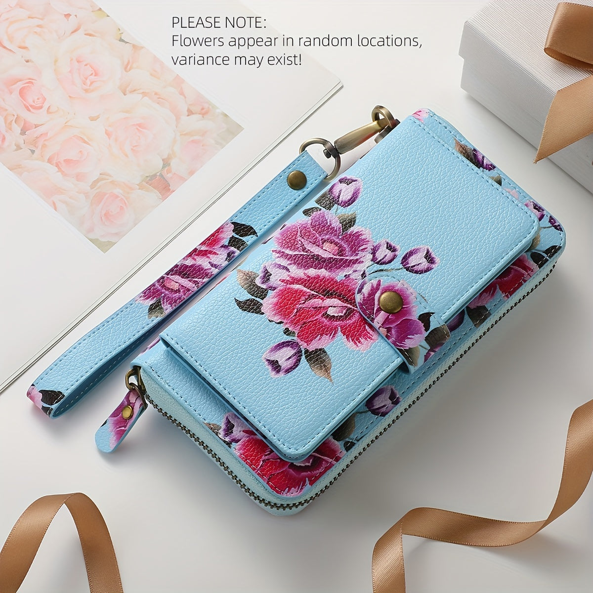 JIMI Elegant Floral PU Leather Clutch - Secure, Large Capacity Multi-Card Holder & Phone Wallet in Casual White