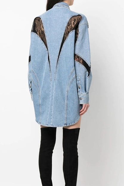 namcoverse Lace Patchwork Striking Denim Mini Dress