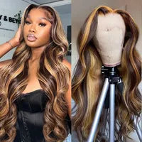 Ombre Ginger Orange Colored Lace Front Human Hair Wigs For Women Transparent Lace Body Wave Synthetic Wig Pre Plucked 180%