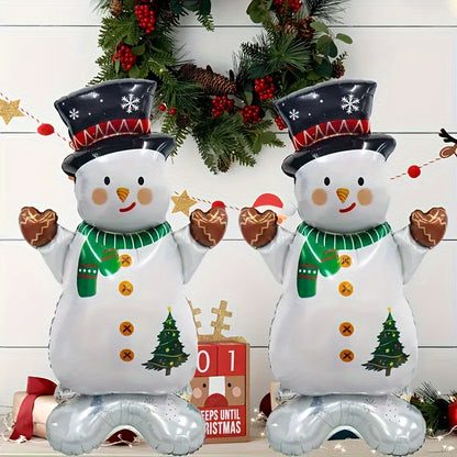 2pcs/set 47.24inch Base Scarf Snowman Christmas Aluminum Foil Balloons, Festive Party Decor, No Power Needed, Home & Kitchen Holiday Decoration