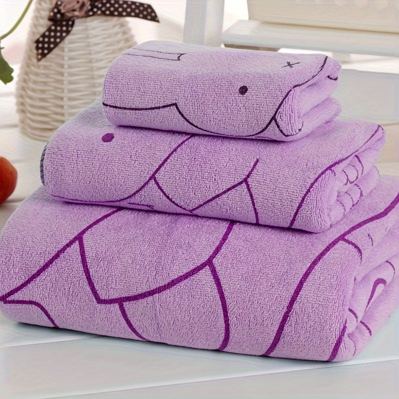 Soft and Absorbent Cartoon Bath Towel Set: 3 Pieces in Small, Medium, and Large Sizes - Perfect for Summer Fun!