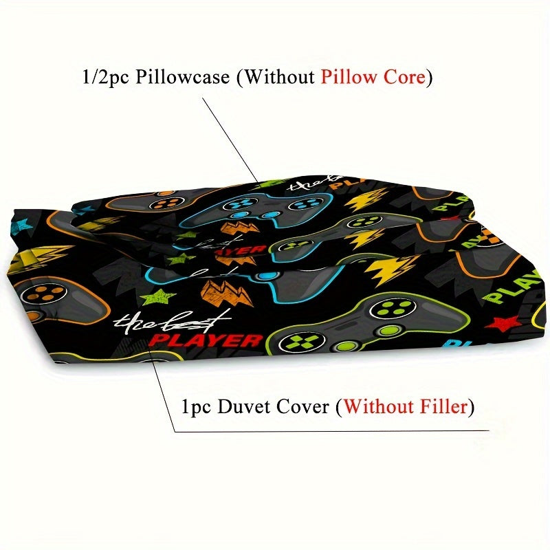 2/3pcs Ultimate Gamer Duvet Cover Set - Vibrant Video Game Bedding with Soft Brushed Microfiber Fabric for Home and Living Room - Includes 1 Duvet Cover and 2 Pillowcases, Perfect for Gamers and Gaming Enthusiasts of All Ages