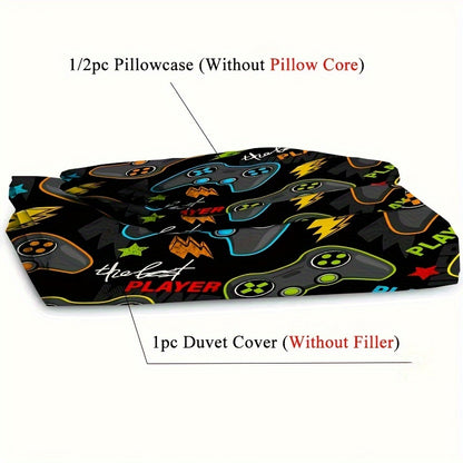 2/3pcs Ultimate Gamer Duvet Cover Set - Vibrant Video Game Bedding with Soft Brushed Microfiber Fabric for Home and Living Room - Includes 1 Duvet Cover and 2 Pillowcases, Perfect for Gamers and Gaming Enthusiasts of All Ages