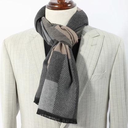 1pc Men's Casual Versatile Autumn And Winter Style Color Block Plaid Striped Warm Scarf