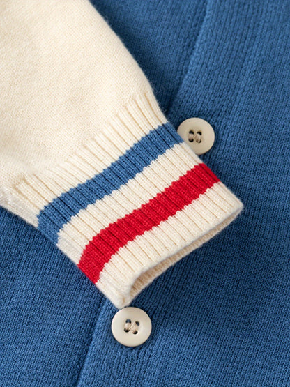 Boys And Girls Cotton Knit Cardigan, Casual Preppy Style Sweater With Cute Embroidery, Comfortable Knit Outerwear For Spring/Autumn