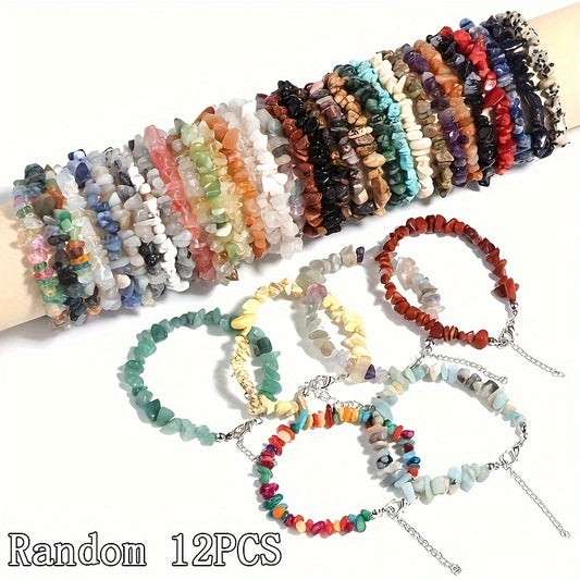 36-PCS Handmade Natural Stone Jewelry Set - Unique Irregular Design, 12-Strand Bracelet + 12 Pairs Earrings for Women and Men - Perfect Birthday, Party, Halloween, Christmas Gift Idea