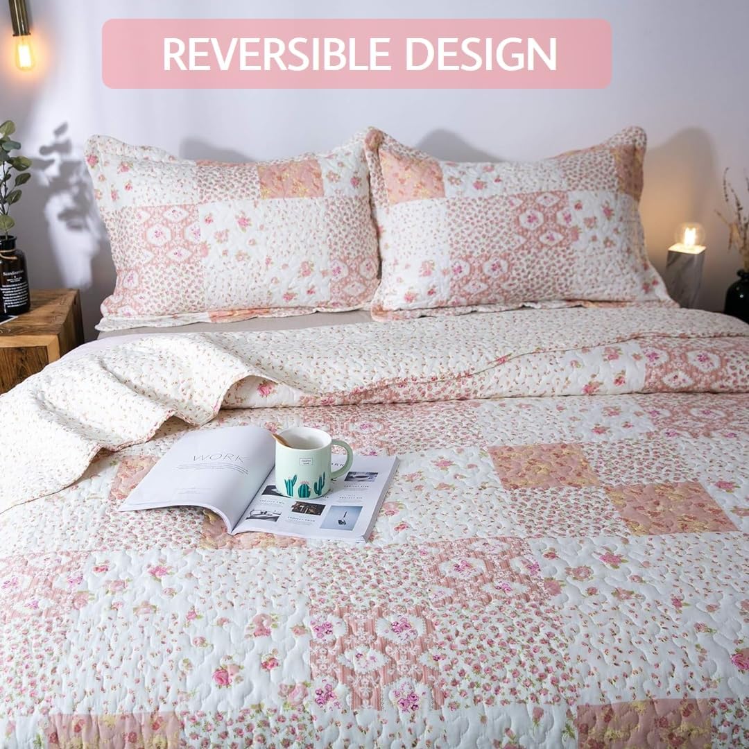 Trendy Quilt Set, Light Floral Pattern All Season Lightweight Bedspread Coverlet Sets - Hypoallergenic and Breathable for Home Bedding, Guest Room, Bed Room, RV, Camper, Cabin and College Dorm