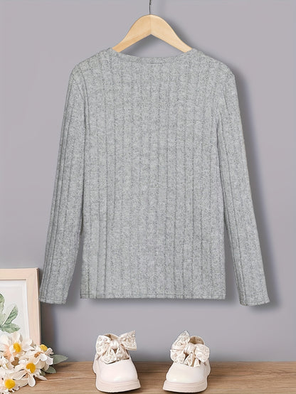 Boys Ribbed Crew Neck Pullover Top - Soft Slight Stretch Polyester, Long Sleeve, Regular Fit, Easy Care - Perfect for Spring, Fall, Winter, and As a Gift