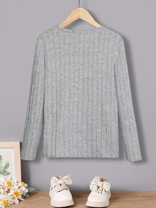 Boys Ribbed Crew Neck Pullover Top - Soft Slight Stretch Polyester, Long Sleeve, Regular Fit, Easy Care - Perfect for Spring, Fall, Winter, and As a Gift