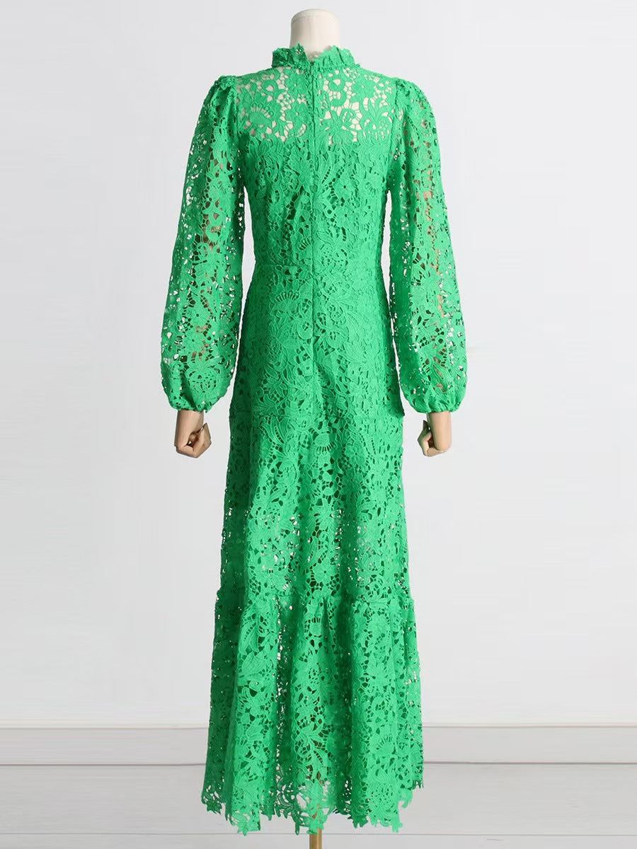 namcoverse Solid Color Lace Cutout Simple Midi Dress