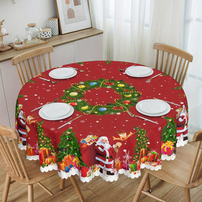 1pc Vibrant Merry Christmas Polyester Tablecloth - Pine Tree Snowflake Santa Claus Pattern, Waterproof, Stain-Resistant, Easy-to-Clean, Atmospheric Table Decor, Holiday Desktop Decoration Fabric, Home Decoration, Christmas Decor, Gift Idea for Family and