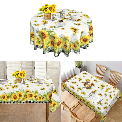 1pc, Polyester Tablecloth, Summer Sunflower Table Cover, Sunflower Buffalo Plaid Checkered Table Cover, Stain Wrinkle Free Tablecloth, For Home Kitchen Dining Party Decoration, Gift